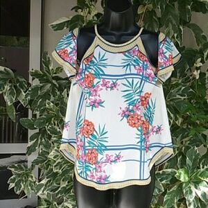 NWT Flying Tomato Yellow Hawaiian Print Top Sz Med